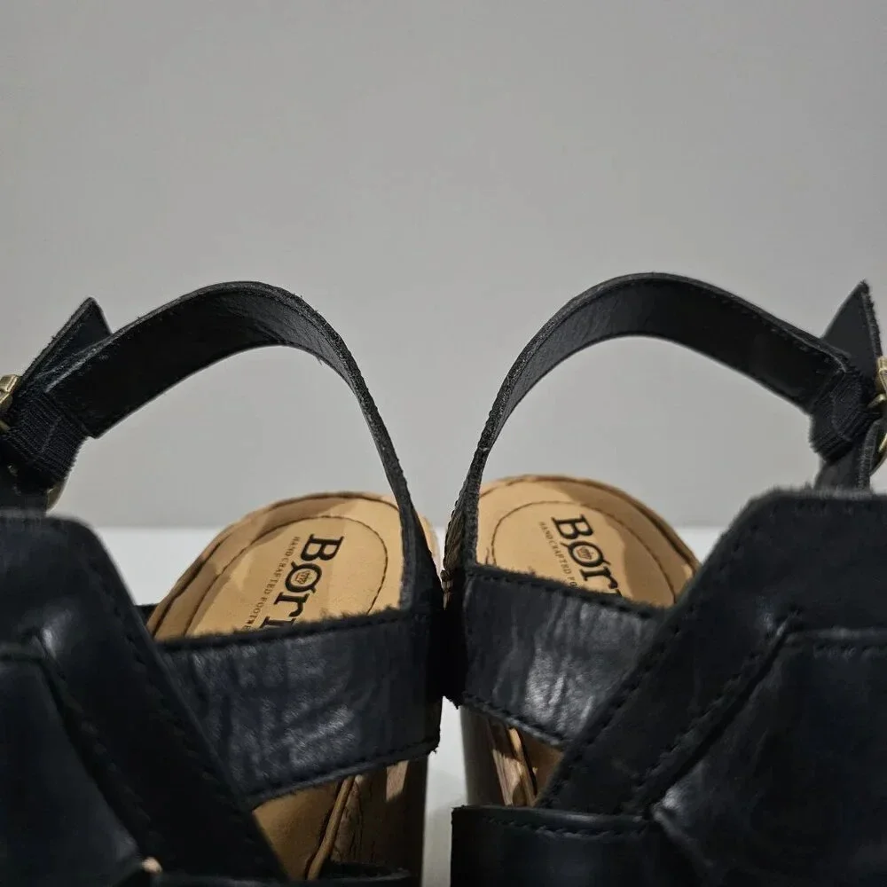 Born Bernese Cage Cork Wedge Sandal Womens 10 Black Leather Summer Platform - Picture 7 of 13